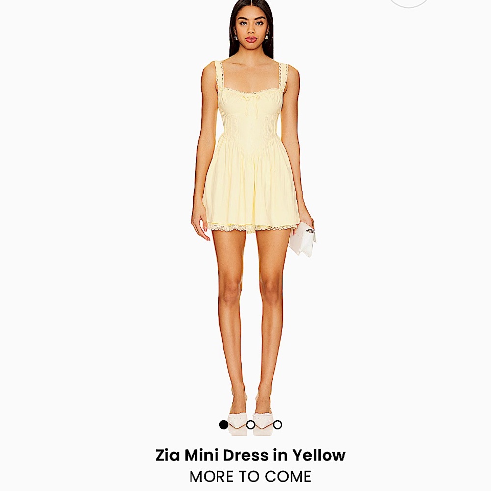 REVOLVE x MORE TO COME Zia Mini Dress Pastel Yellow Laced Pleated Short Dress